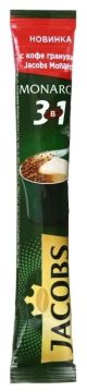 Продукты, Кофе в стиках Якобс Монарх+ 3 в 1 раствор. (напиток кофейный) 13,5 гр 1/24 