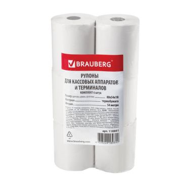 Термолента чековая 80х80х18 (54м) (6шт) BRAUBERG 6/12 