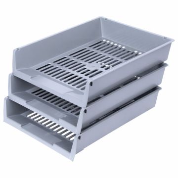 Лоток горизонтальный для бумаг 340х270х70мм (3шт) серый Office Brauberg 1/1
