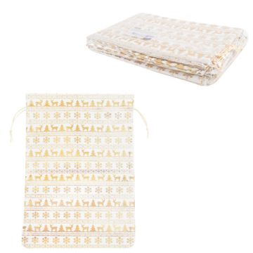 НГ Подарочный мешок текстильный лен фольга X-Mas Pattern 30х45см 1/10