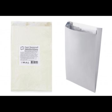 Пакет бумажный 200х50х330мм белый ламинированный 50/500   