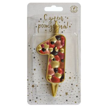 Свеча для торта Пузыри золото Цифра 1 1/20