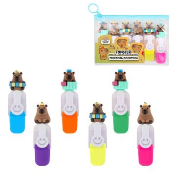 Набор текстовыделителей с топперами Капибары 6шт неон линия 1-4мм 1/12 