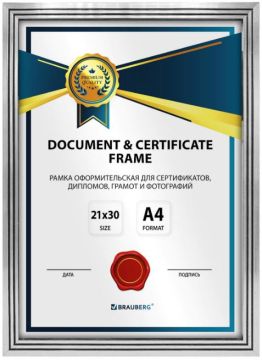 Фоторамка BRAUBERG Respect 21х30см пластик багет 15мм серебро стекло 1/12 