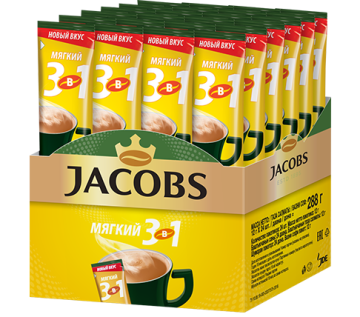 Продукты, Кофе в стиках Якобс Мягкий 3 в 1 раствор. (напиток кофейный) 13,5 гр 1/24 