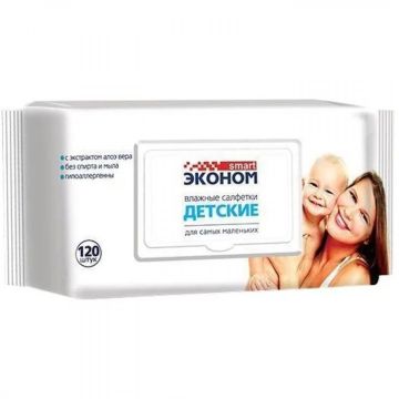 Салфетки влажные Эконом Smart Детские клапан  (120) 1/16