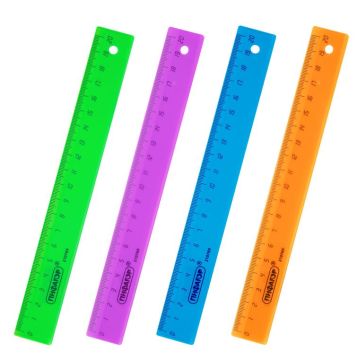 Линейка 20см пластиковая прозрачная неоновая ассорти ПИФАГОР 1/20/400