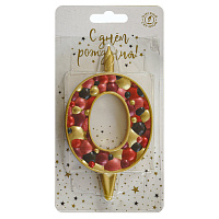 Свеча для торта Пузыри золото Цифра 0 1/20