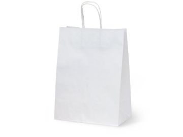 Пакет бумажный крафт белый с кручеными ручками 240х140х280  300/300