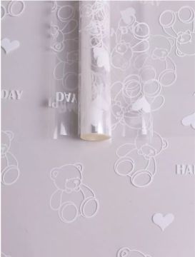 Ролик 70см х8м пленка полипропилен с рисунком Мишки белый 1/10