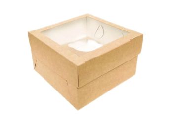 Коробка для капкейков/маффинов с окном 160х160х100мм на 4шт картон ECO MUF 4 DoECO 25/150