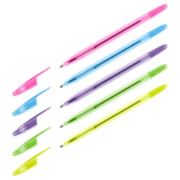 Ручка шариковая масляная синяя 0,7мм линия 0,5мм корпус ассорти СТАММ 555 1/50/500