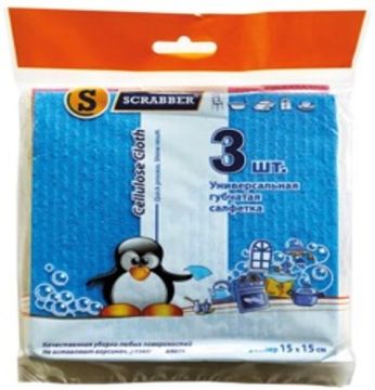 Салфетка губчатая (15х15) целлюлоза (3шт) SCRABBER 1/36