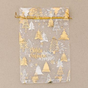 НГ Подарочный мешок текстильный ОРГАНЗА С новым счастьем! 20х30см 1/20