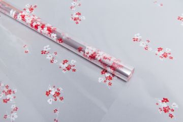 Ролик 70см х8м пленка полипропилен с рисунком Анютины глазки бело-красный 1/10