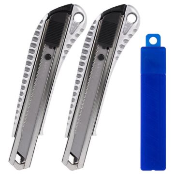 Нож канцелярский 18 мм к-т 2шт + 10 лезвий металлический корпус BRAUBERG Metallic 1/6/36