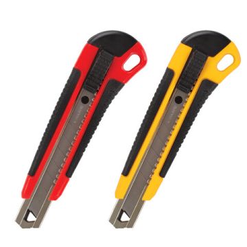 Нож канцелярский 18мм автофиксатор с резиновой вставкой+3лезв, блистер Brauberg 1/12/144