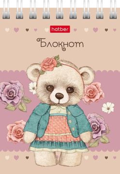 Блокнот 40л А7 75х110мм клетка гребень картон Хатбер Мишки-малышки 1/120