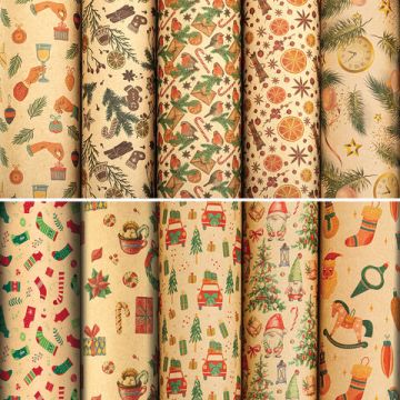 НГ Бумага упаковочная 70х100см ЗОЛОТАЯ СКАЗКА Christmas Kraft 10дизайнов 1/50