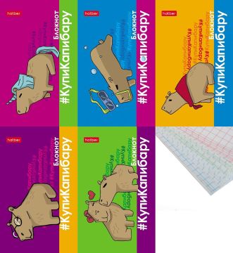 Блокнот 48л А7 75х110мм клетка 3-х цв блок на клею картон Хатбер КупиКапибару 1/100