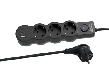 Удлинитель сетевой 1,5м 3 розетки 10А USB черный Космос (ПЭТ) 1/1