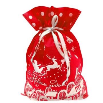 НГ Подарочный мешок текстильный Домики до 1,3кг 26х35см 1/20