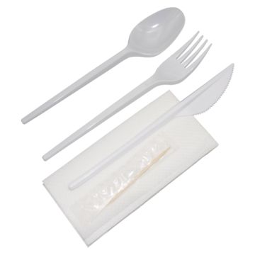 Набор одноразовой посуды №5 (вилка, столовая ложка, нож, зубочистка, салфетка) 1/300