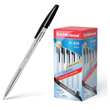 Ручка шариковая черная 1мм Erich Krause R-301 Classic 1/50/400
