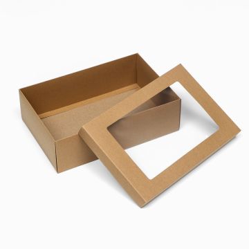 Коробка с окном 300х200х90мм картонная крафт 1/5/250