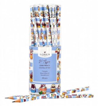 Карандаш ч/гр НВ заточенный трехгранный дерево LOREX V-TYPE COCTAIL KITTENS 1/48