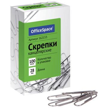 Скрепки 28мм 100шт оцинкованные OfficeSpace 1/10/120