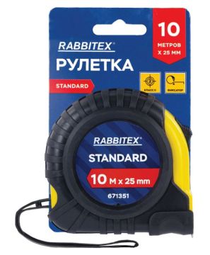 Рулетка измерительная 10м х 25мм RABBITEX обрезиненный корпус 1/6/60