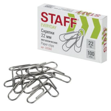 Скрепки 22мм 100шт металлические эконом STAFF 1/33/198