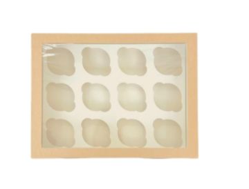 Коробка для капкейков/маффинов с окном 330х250х100мм на 12шт картон ECO MUF 12 DoECO 25/100