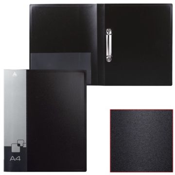 Папка на 2 кольца БЮРОКРАТ, 27мм, черная, до 150 листов, 0,8мм, внутр карман 1/20/100