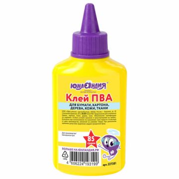 Клей ПВА 85г бумага картон кожа ткань дерево ЮНЛАНДИЯ 1/60