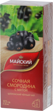 Продукты, Чай Майский черный Сочная смородина с мятой 25 пак 1/1