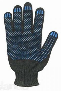 Перчатки ПВХ 6-нитка 7,5 класс точка черные 10/250