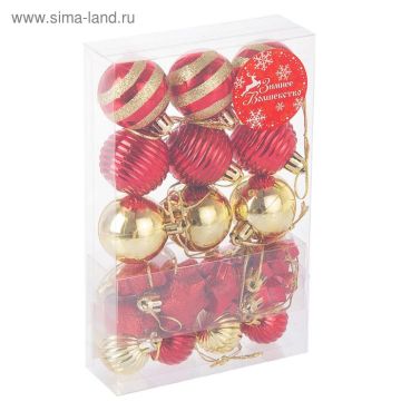 Ёлочные игрушки Серпантин шары новогодние  21 шт красный/золото 1/72