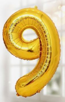 Шар фольгированный Цифра 9 85см цвет золото 1/20/700