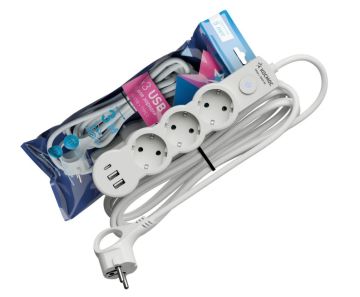 Удлинитель сетевой 3м 3 розетки 10А USB белый Космос (ПЭТ) 1/1