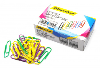 Скрепки 33мм 100шт цветные Silwerhof 1/50