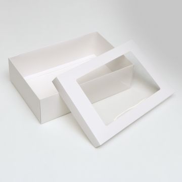 Коробка с окном 300х200х65мм картонная белая 1/5/240