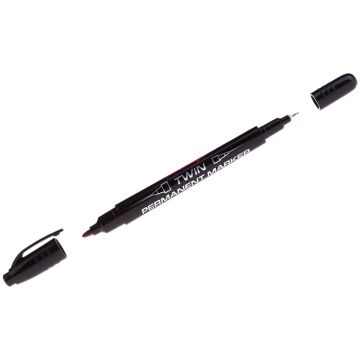 Маркер перманентный черный 0,5/1мм двухсторонний пулевидный наконечник Berlingo 1/10