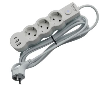 Удлинитель сетевой 5м 3 розетки 10А USB белый Космос (ПЭТ) 1/1