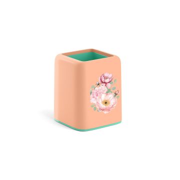 Подставка-органайзер 98х80х80мм квадрат персик с зеленым ErichKrause Forte Pastel Bloom 1/8