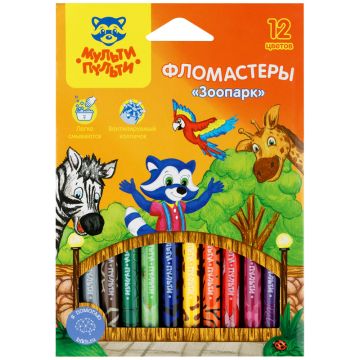 Фломастеры 12цв смываемые картон Мульти-Пульти Зоопарк 1/12/240