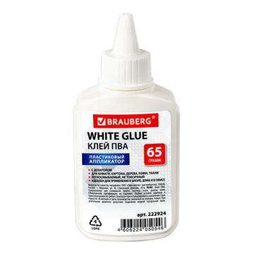 Клей ПВА 65г бумага картон дерево BRAUBERG 1/60