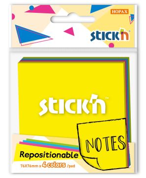 Блок самоклеящийся 76х76мм 80л неон ассорти Stick`n 1/12 