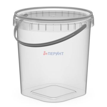 Ведро пищевое прозрачное 1,0л d-122 кругло-квадрат с ручкой б/кр Перинт 540/180